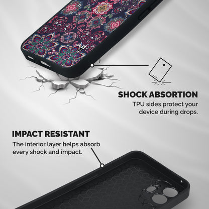 Navy Blue Bloom Pattern Shockproof Hybrid Protection (Metal + TPU) Back Case Cover