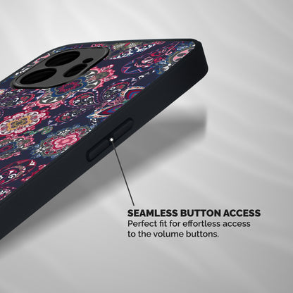Navy Blue Bloom Pattern Shockproof Hybrid Protection (Metal + TPU) Back Case Cover