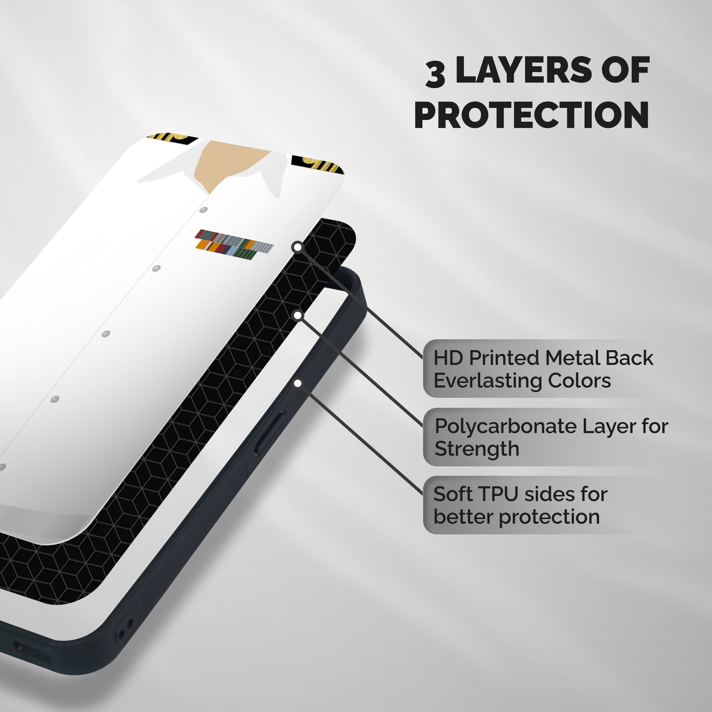 Navy Uniform Shockproof Hybrid Protection (Metal + TPU) Back Case Cover