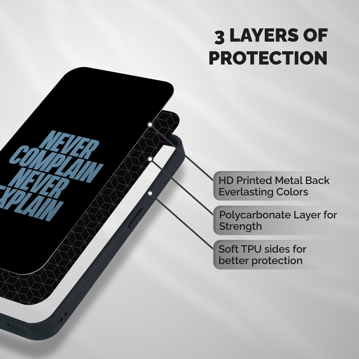 Never Complain Never Explain Shockproof Hybrid Protection (Metal + TPU) Back Case Cover
