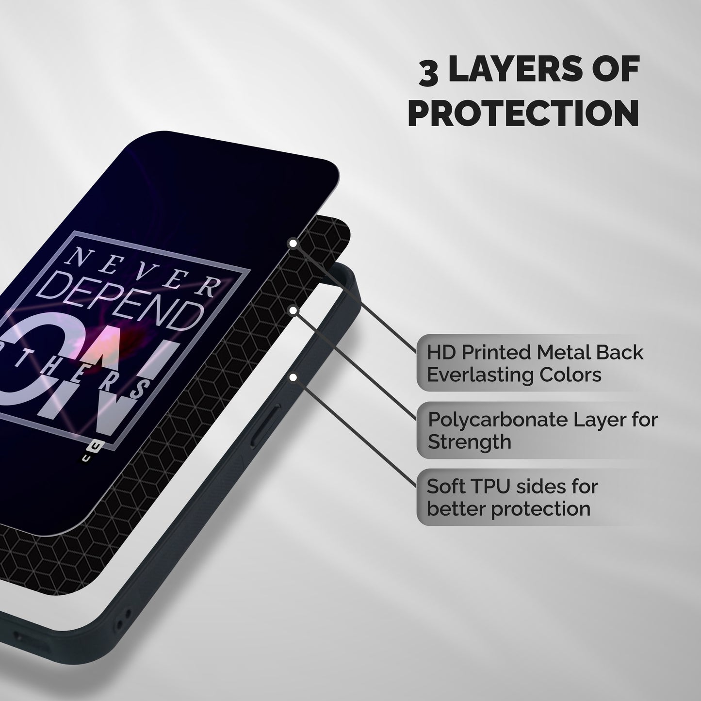Never Depend On Others Shockproof Hybrid Protection (Metal + TPU) Back Case Cover