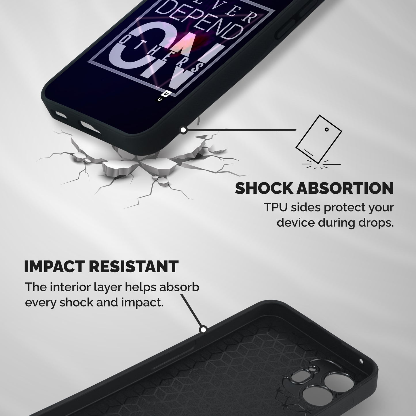 Never Depend On Others Shockproof Hybrid Protection (Metal + TPU) Back Case Cover