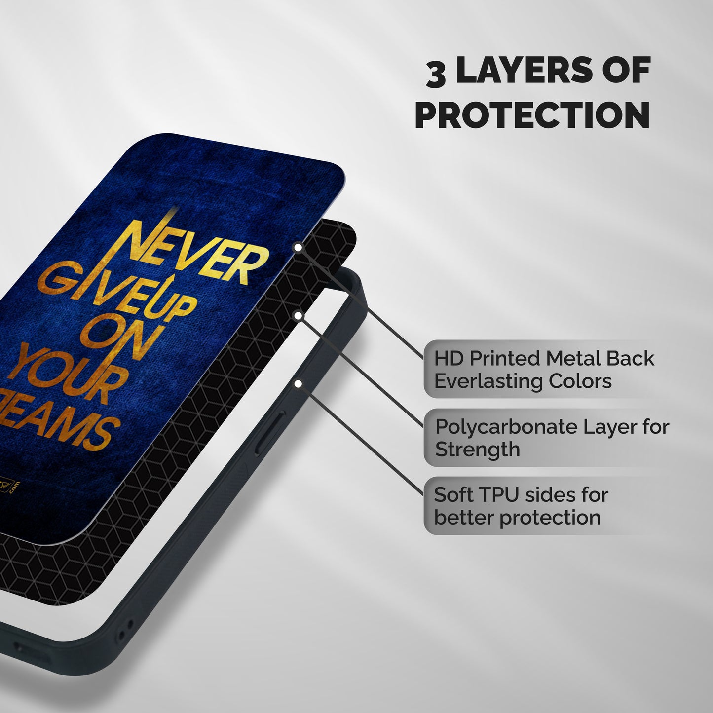 Never Give Up Shockproof Hybrid Protection (Metal + TPU) Back Case Cover