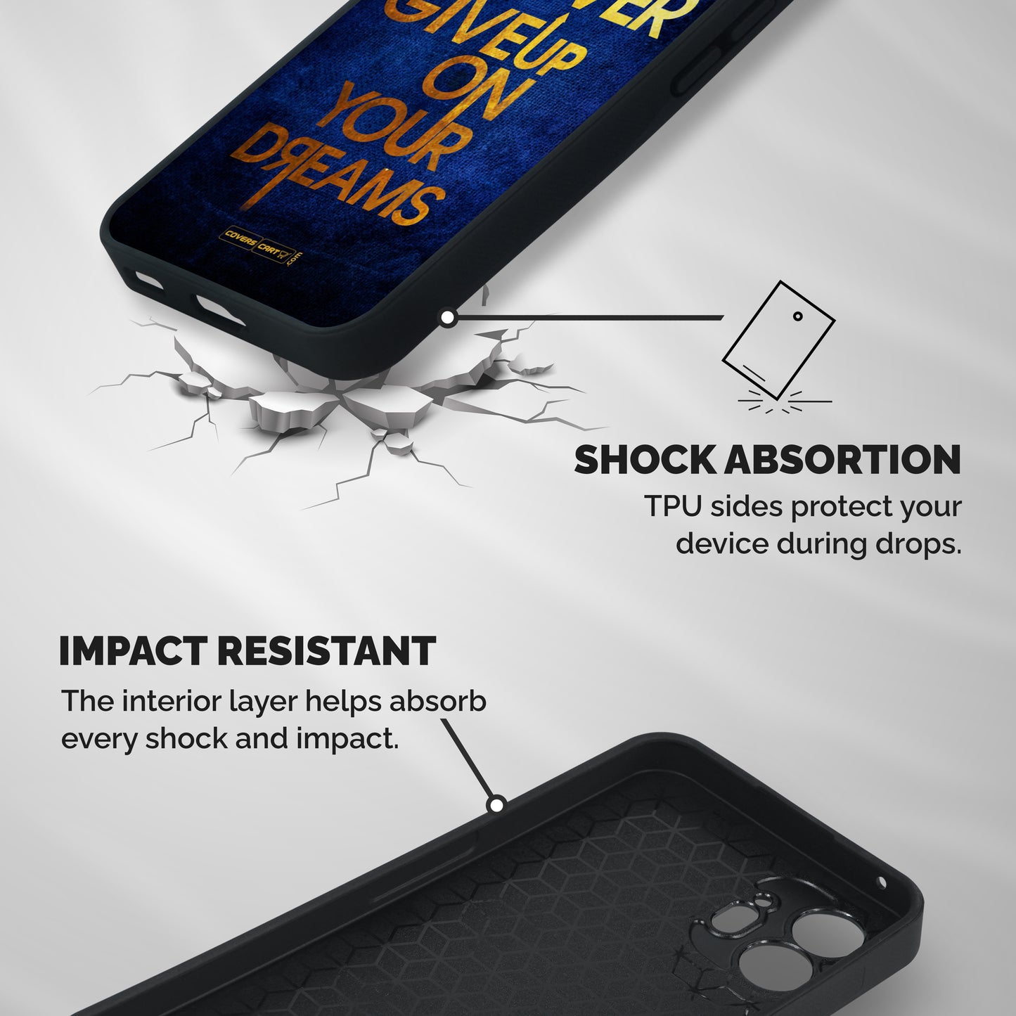 Never Give Up Shockproof Hybrid Protection (Metal + TPU) Back Case Cover