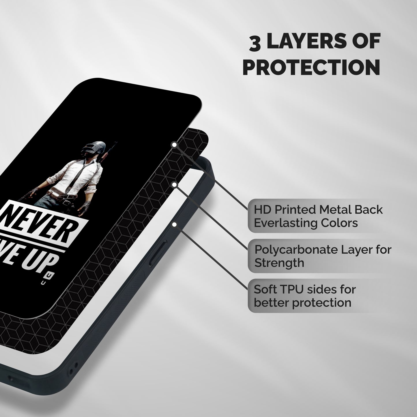 Never Giveup Shockproof Hybrid Protection (Metal + TPU) Back Case Cover