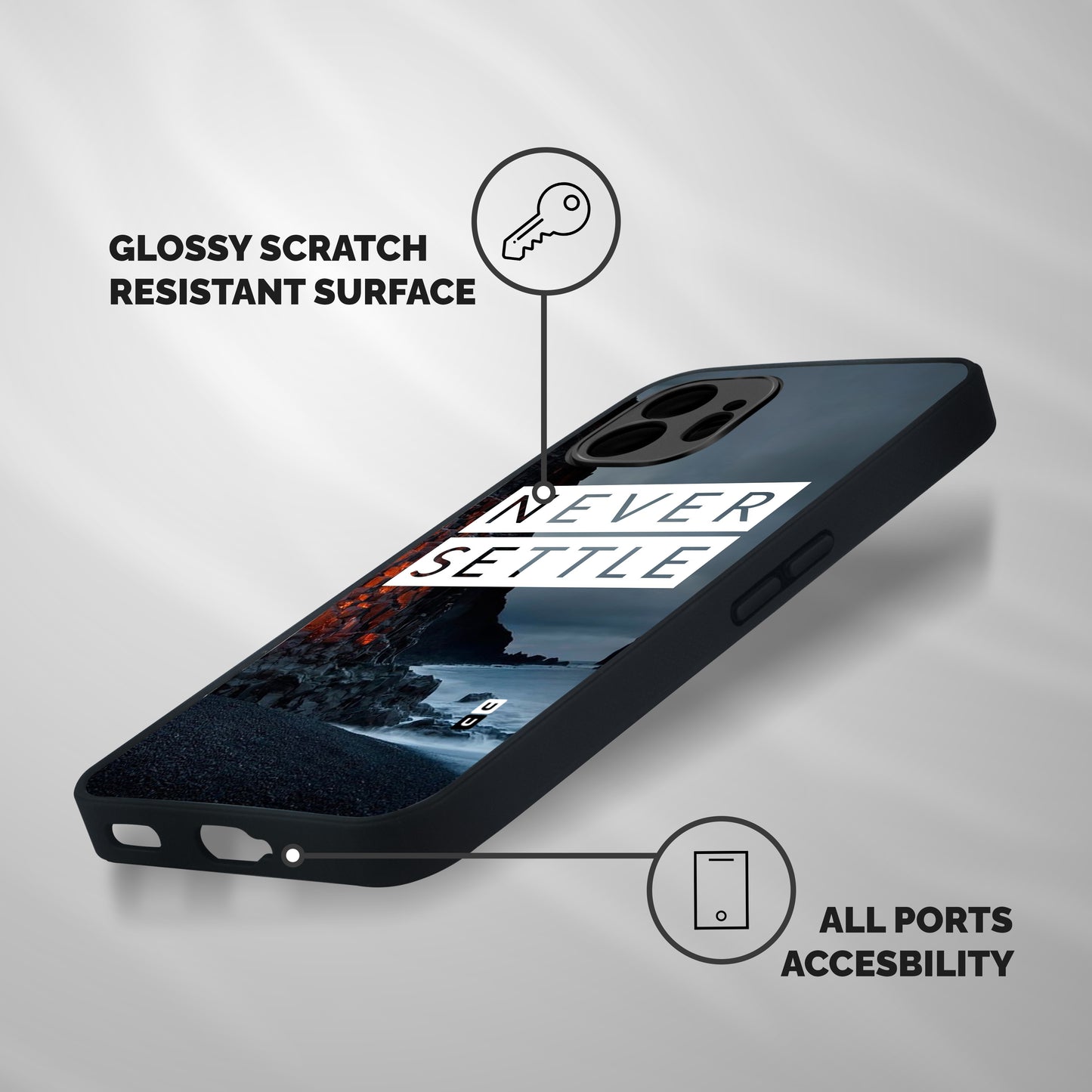 Never Settle Dark Beach Shockproof Hybrid Protection (Metal + TPU) Back Case Cover