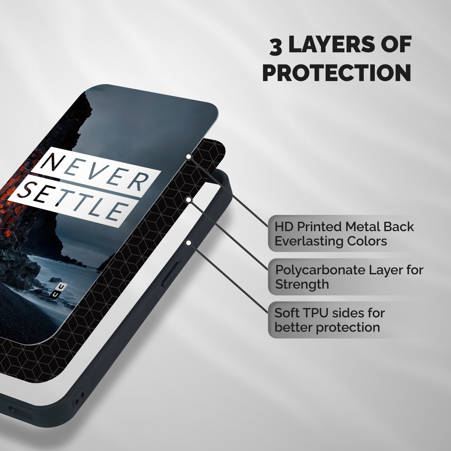 Never Settle Dark Beach Shockproof Hybrid Protection (Metal + TPU) Back Case Cover