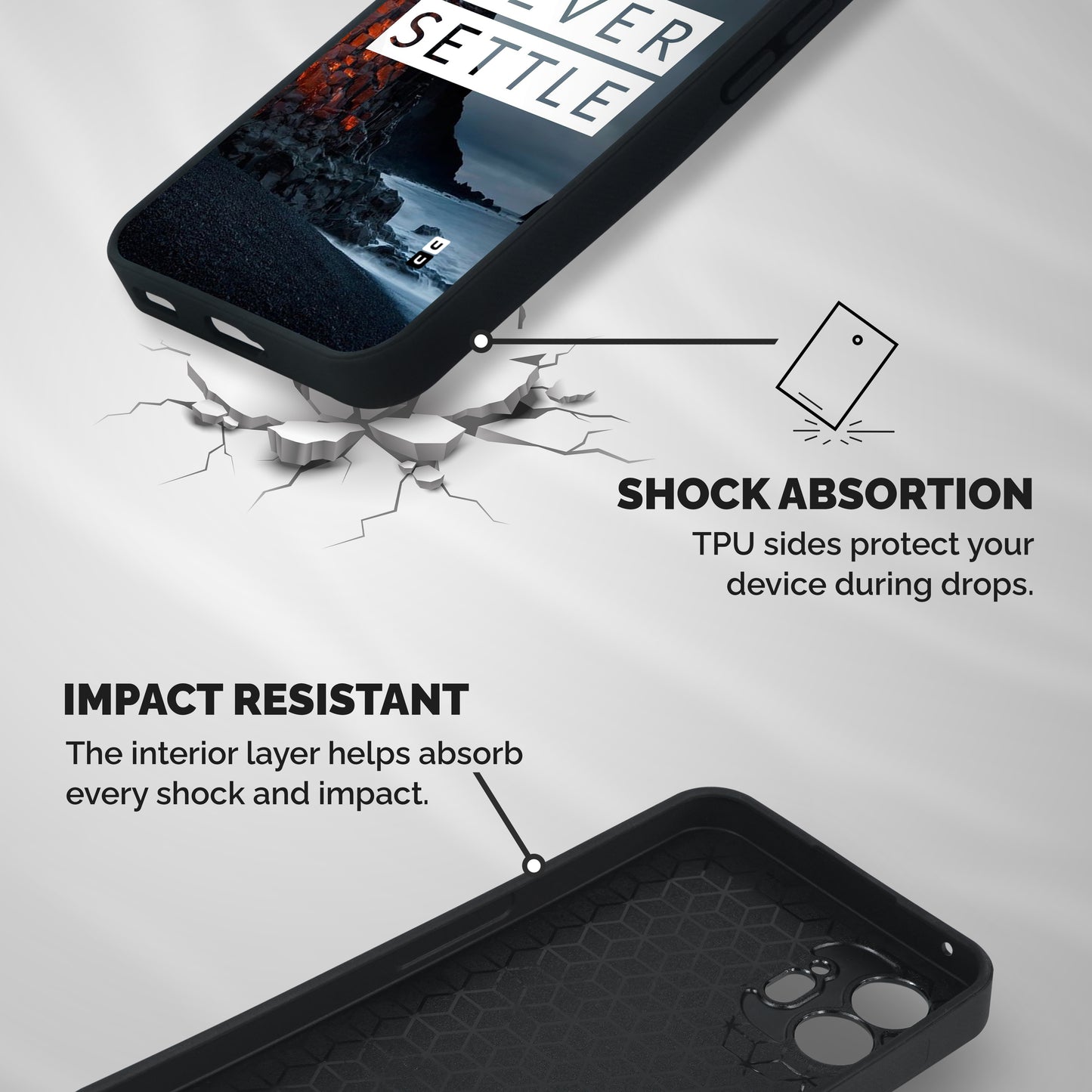 Never Settle Dark Beach Shockproof Hybrid Protection (Metal + TPU) Back Case Cover