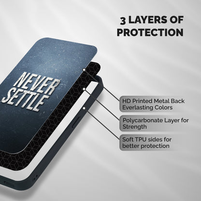 Never Settle Shockproof Hybrid Protection (Metal + TPU) Back Case Cover