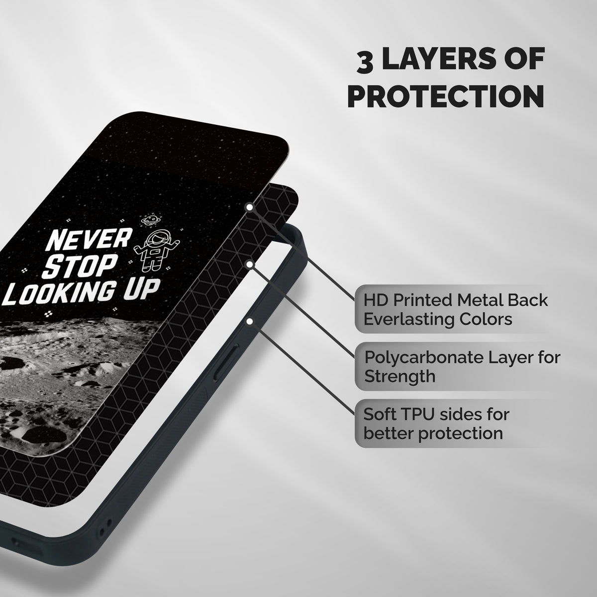 Never Stop Looking Up Shockproof Hybrid Protection (Metal + TPU) Back Case Cover