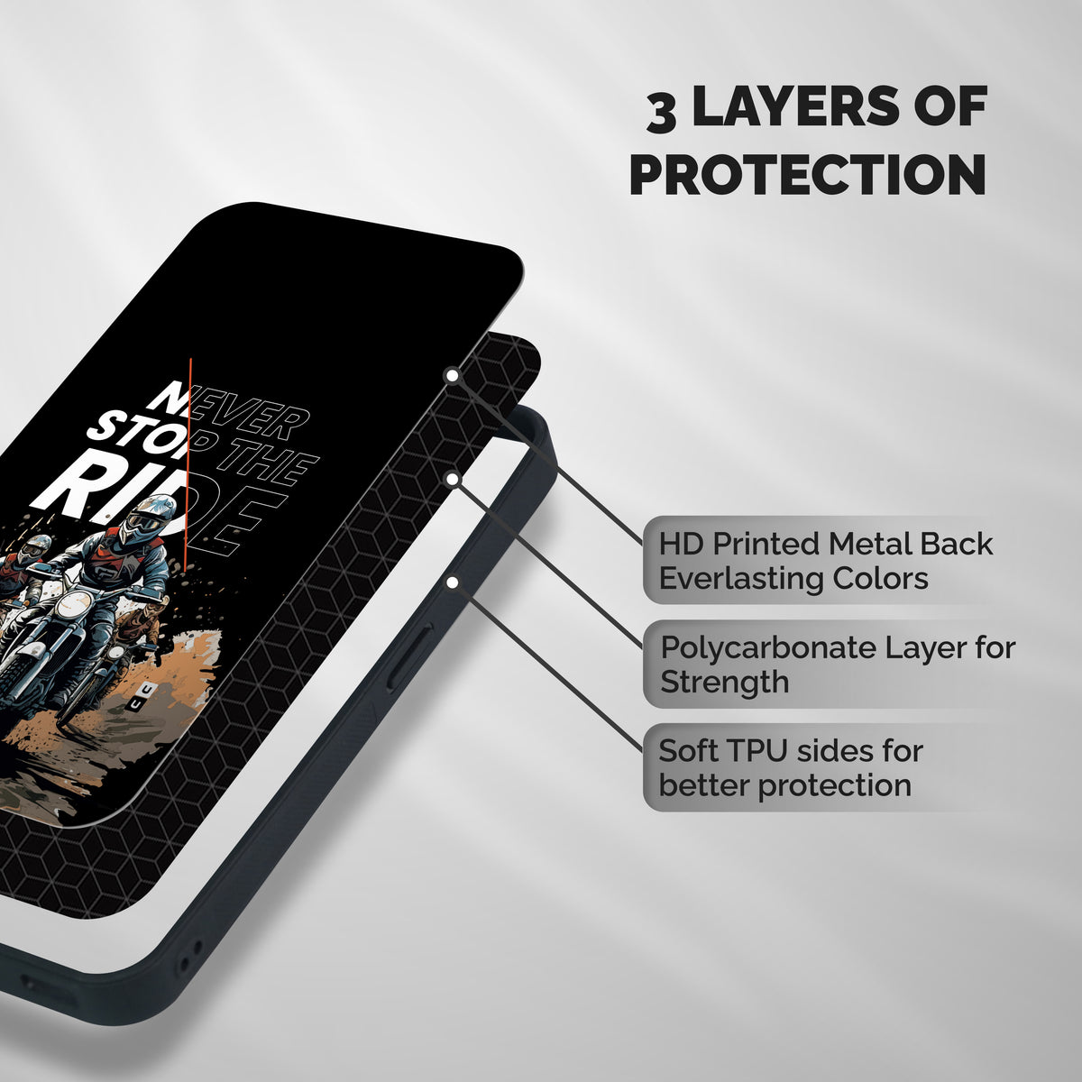 Never Stop ride Shockproof Hybrid Protection (Metal + TPU) Back Case Cover