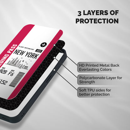 New York Boarding Pass Shockproof Hybrid Protection (Metal + TPU) Back Case Cover