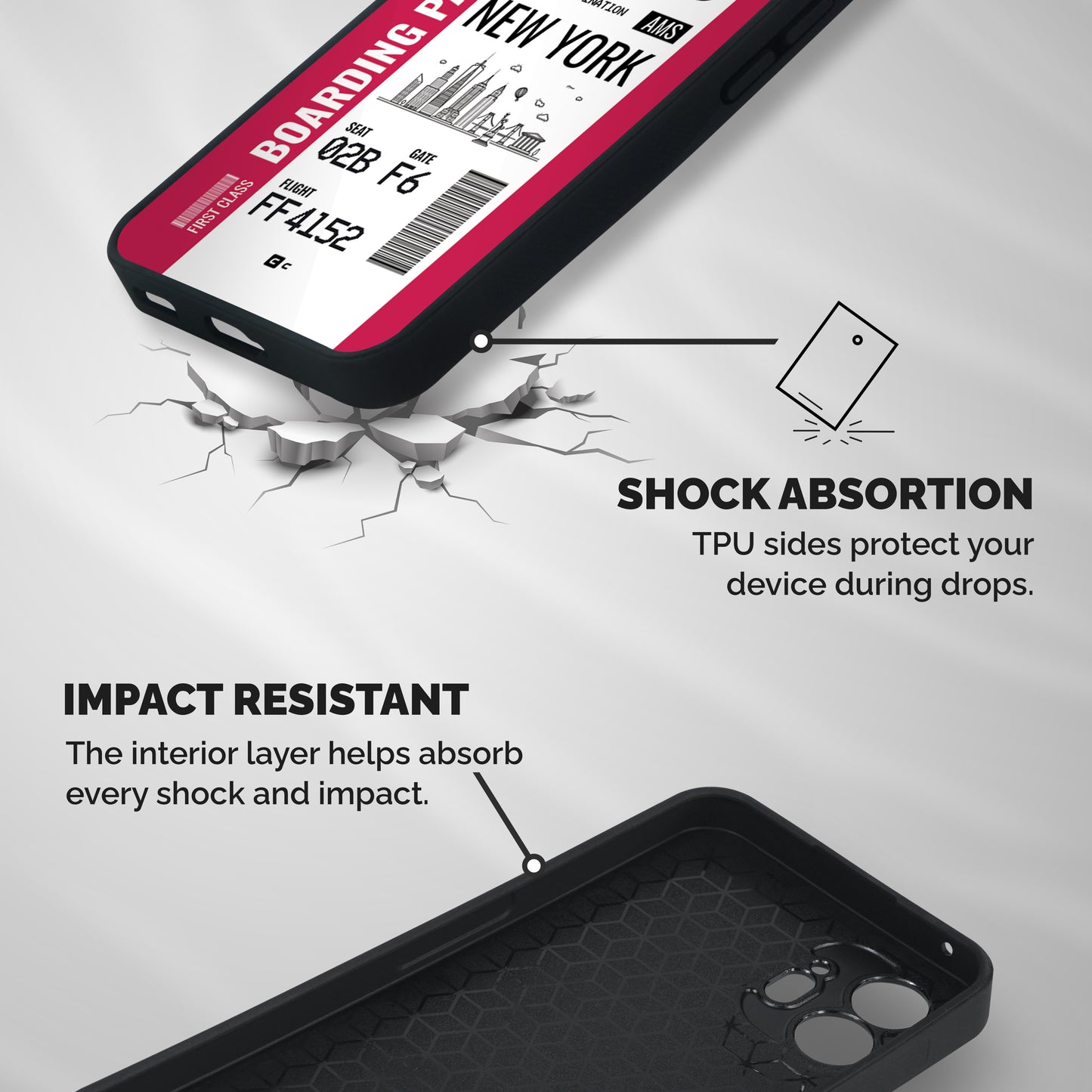 New York Boarding Pass Shockproof Hybrid Protection (Metal + TPU) Back Case Cover