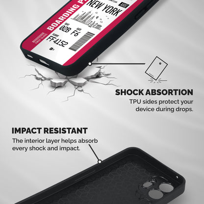 New York Boarding Pass Shockproof Hybrid Protection (Metal + TPU) Back Case Cover