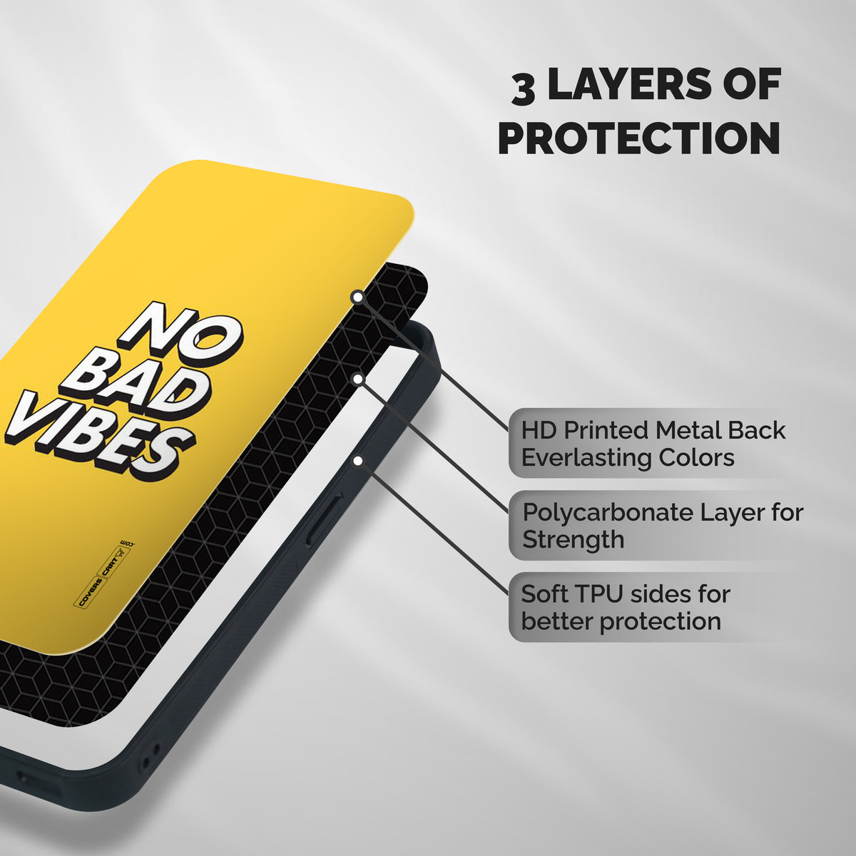 No Bad Vibes Shockproof Hybrid Protection (Metal + TPU) Back Case Cover