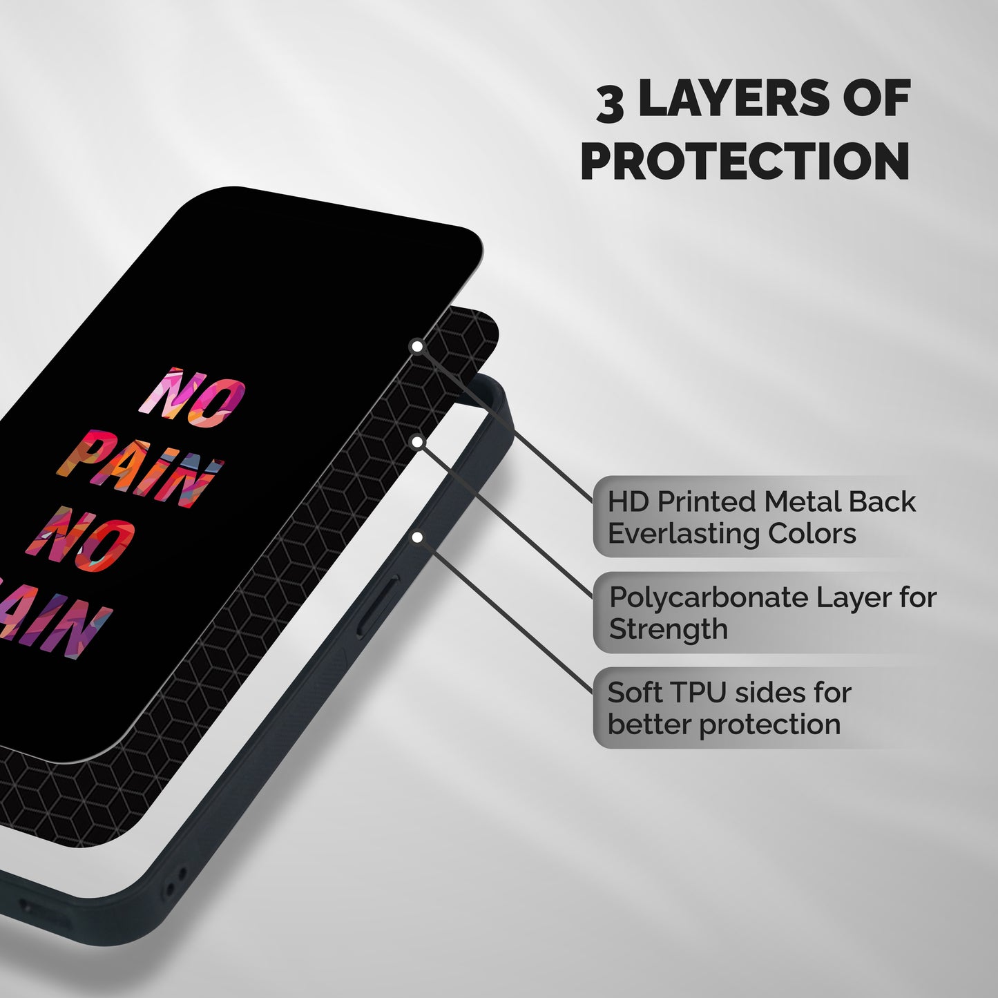 No Pain No Gain Shockproof Hybrid Protection (Metal + TPU) Back Case Cover