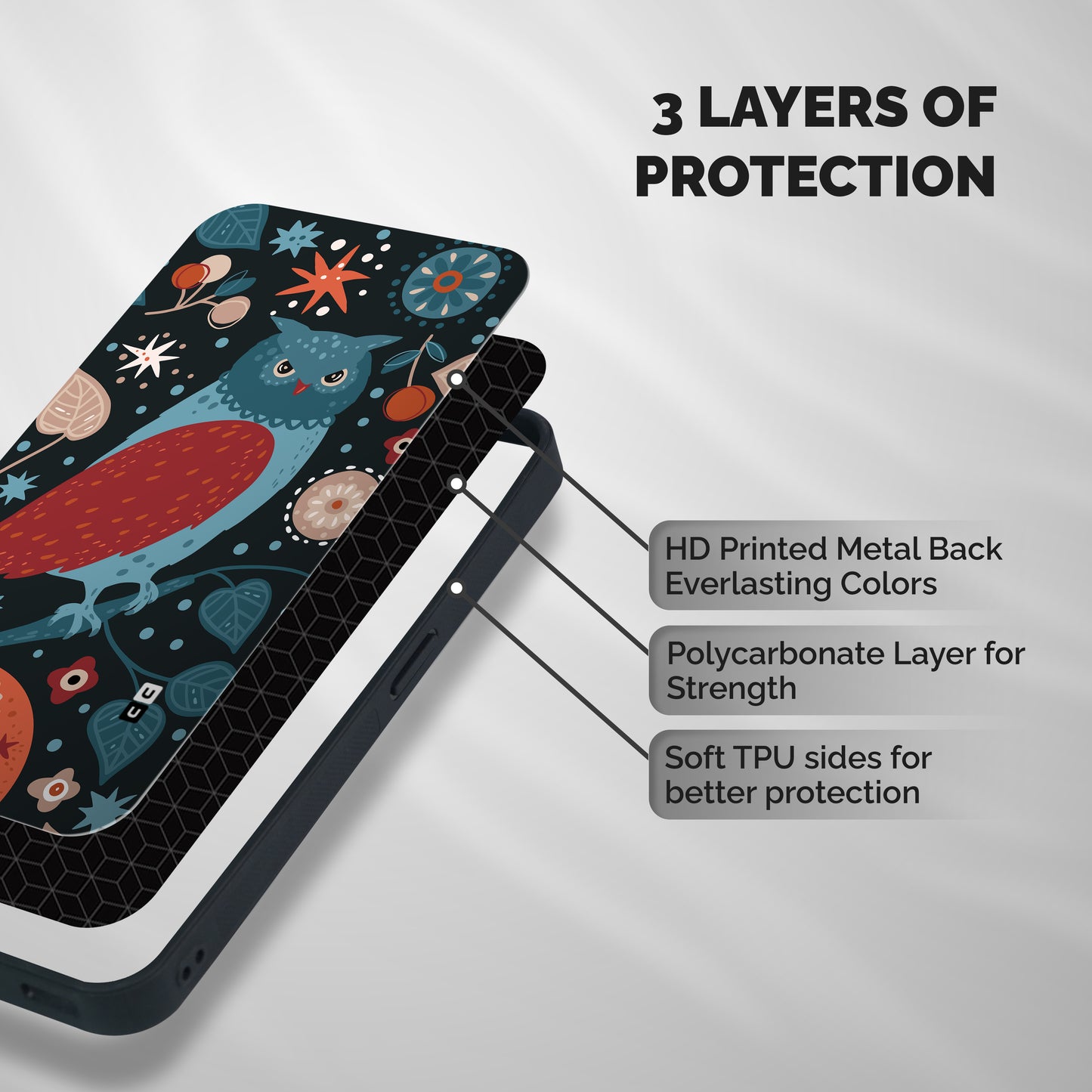 Nordic Arts Owl Shockproof Hybrid Protection (Metal + TPU) Back Case Cover