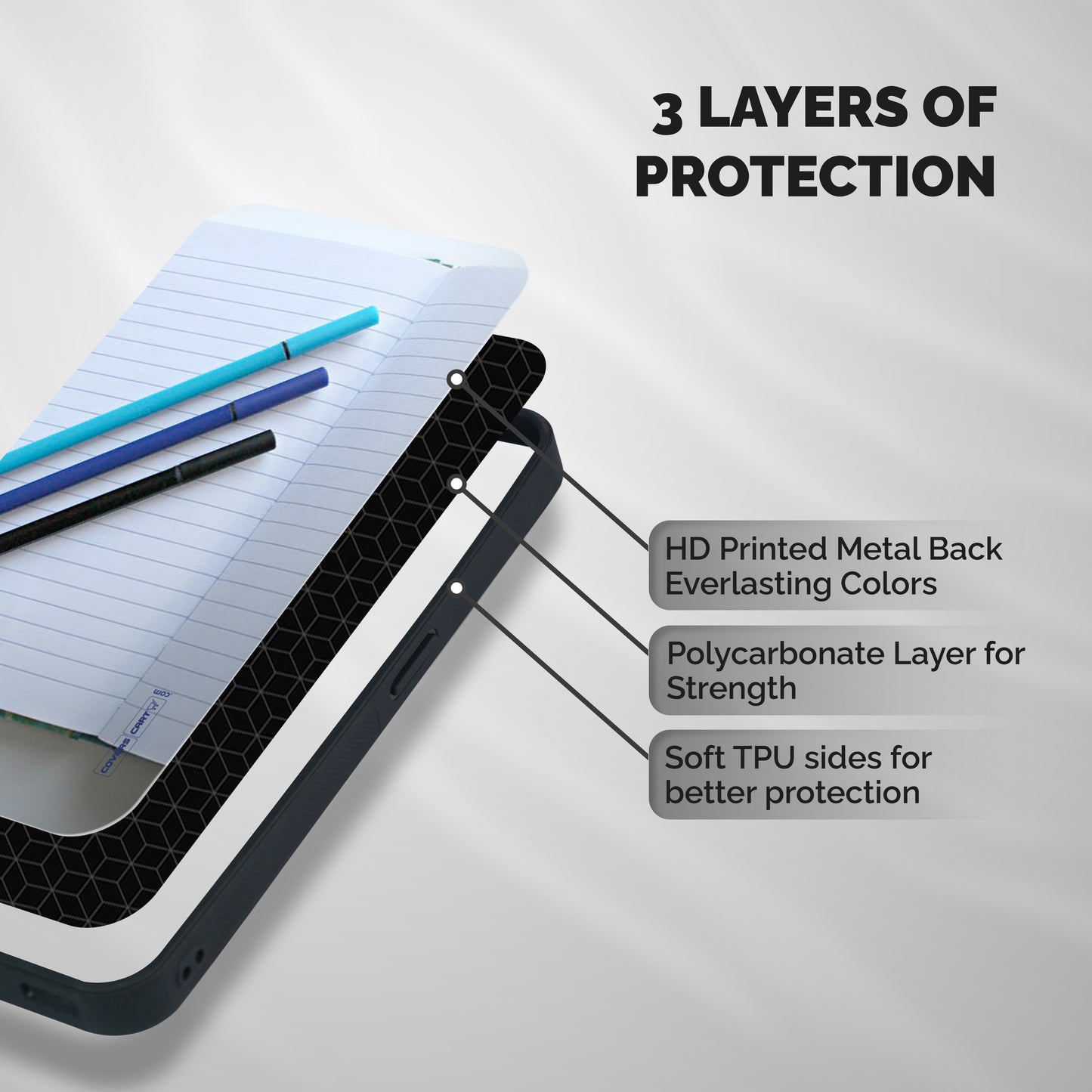 Notebook And Pens Shockproof Hybrid Protection (Metal + TPU) Back Case Cover