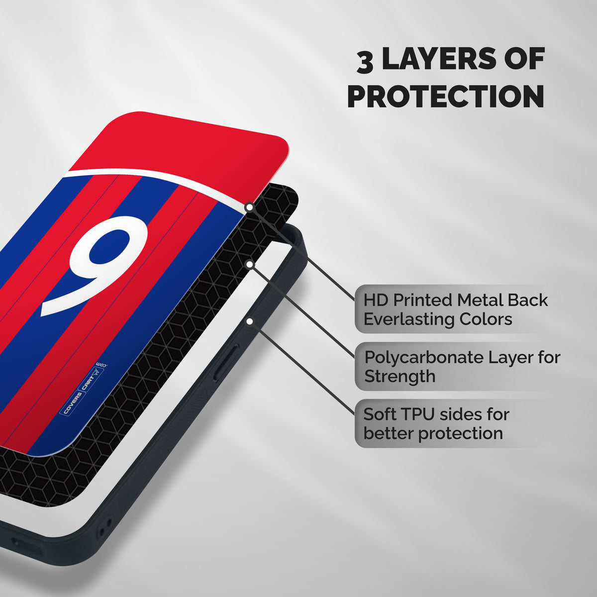 Number 9 Jersey Shockproof Hybrid Protection (Metal + TPU) Back Case Cover