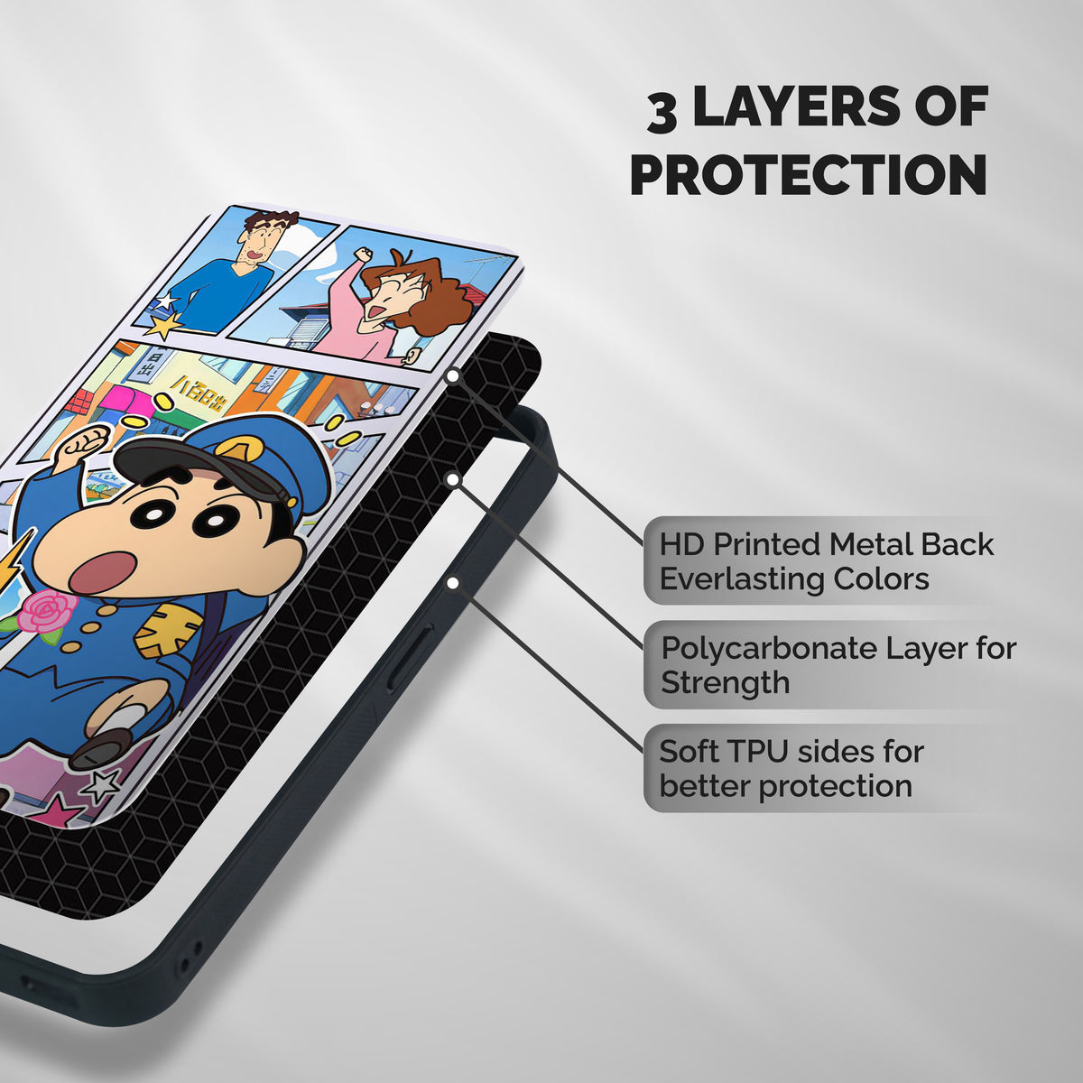 Officer Shinchan Shockproof Hybrid Protection (Metal + TPU) Back Case Cover