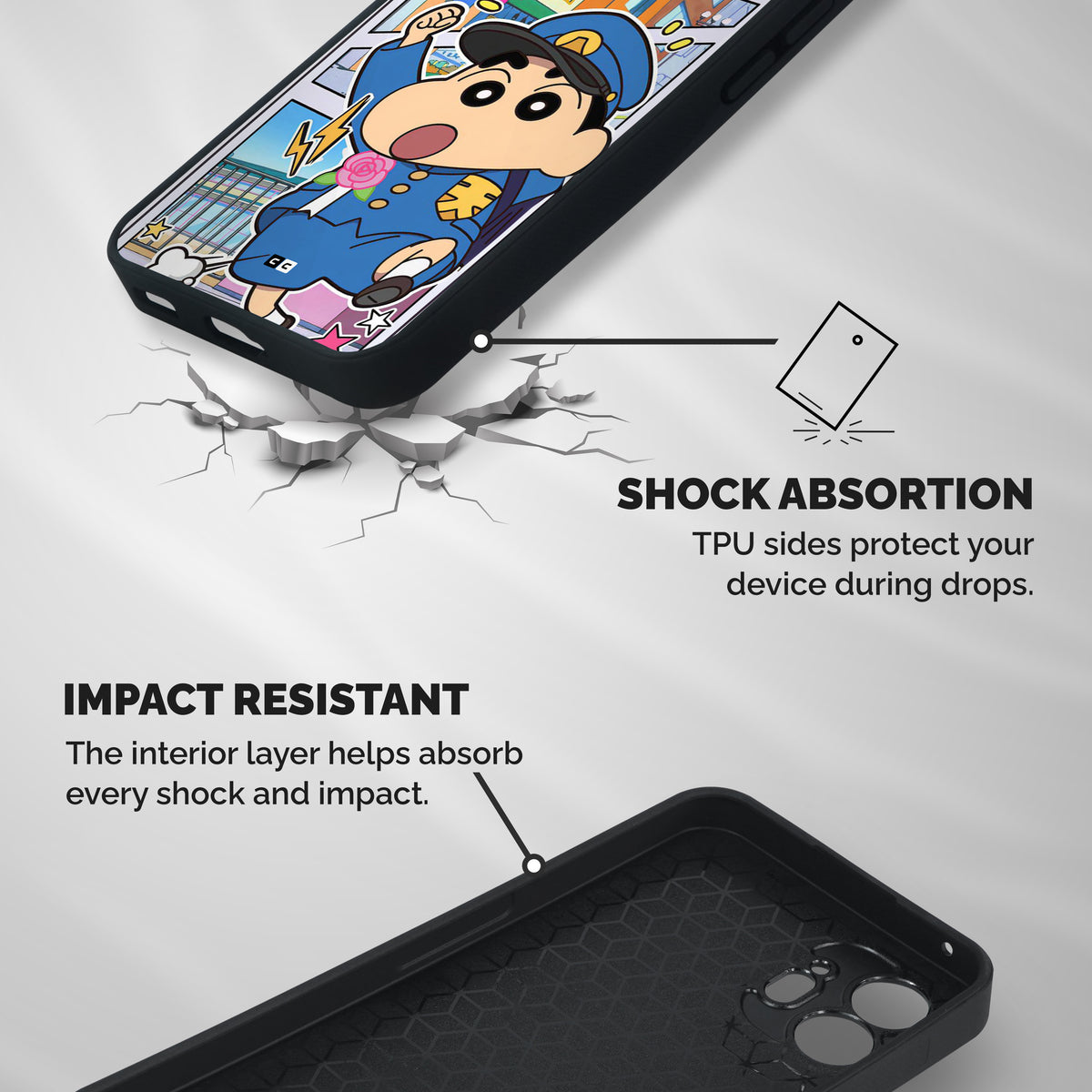 Officer Shinchan Shockproof Hybrid Protection (Metal + TPU) Back Case Cover