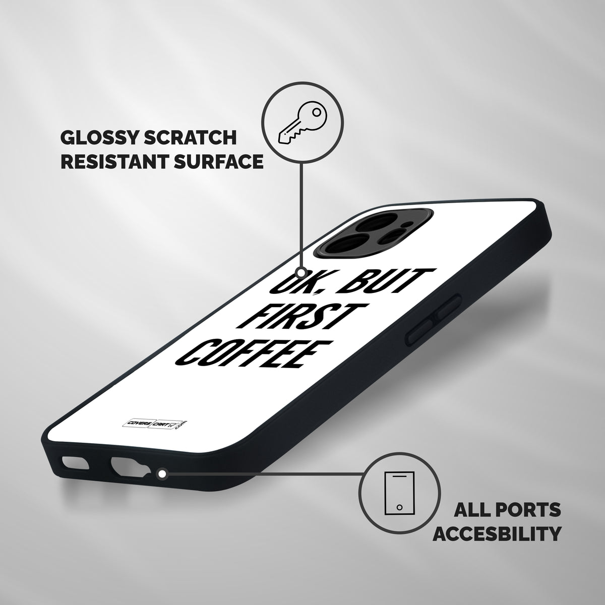 OK But First Coffee (White) Shockproof Hybrid Protection (Metal + TPU) Back Case Cover