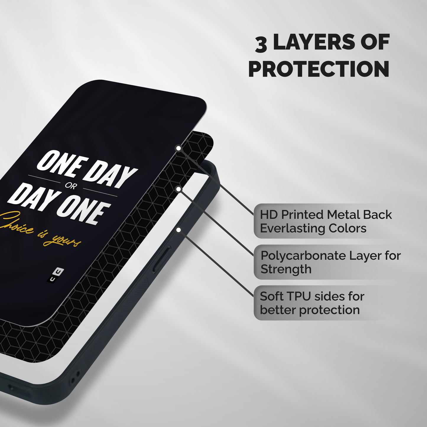 One Day or Day One Shockproof Hybrid Protection (Metal + TPU) Back Case Cover