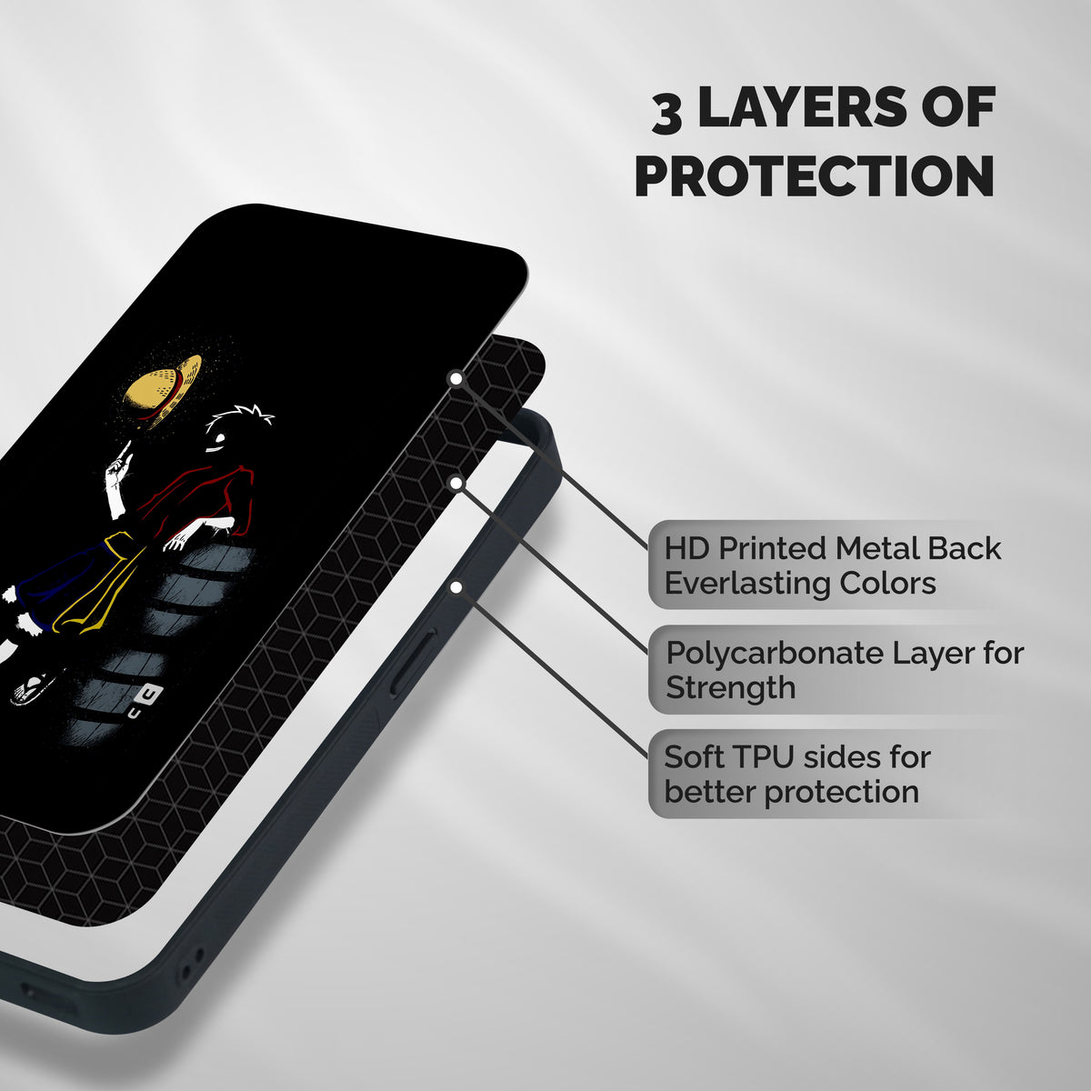 One Piece Luffy Style Shockproof Hybrid Protection (Metal + TPU) Back Case Cover