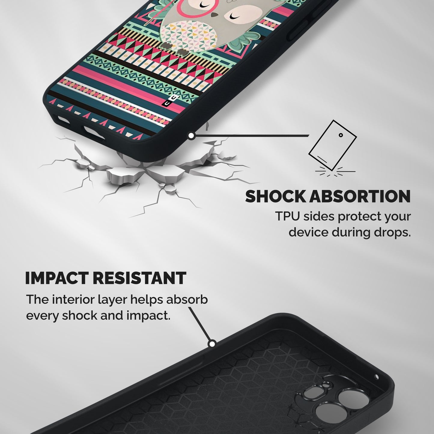 Owl Cute Pattern Shockproof Hybrid Protection (Metal + TPU) Back Case Cover