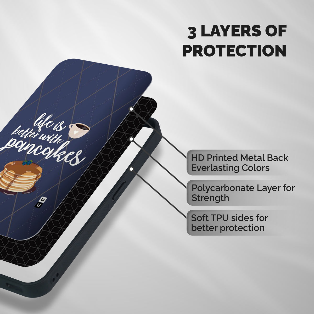 Pancake Life Shockproof Hybrid Protection (Metal + TPU) Back Case Cover