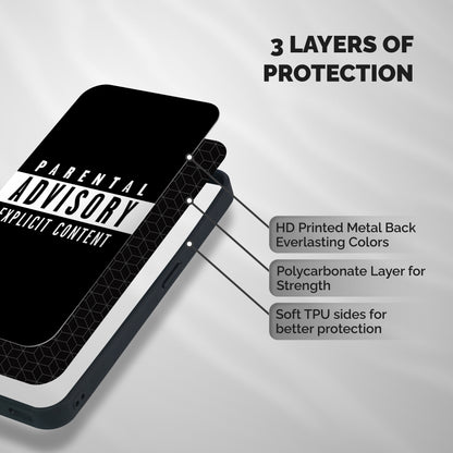 Parental Advisory Label Shockproof Hybrid Protection (Metal + TPU) Back Case Cover