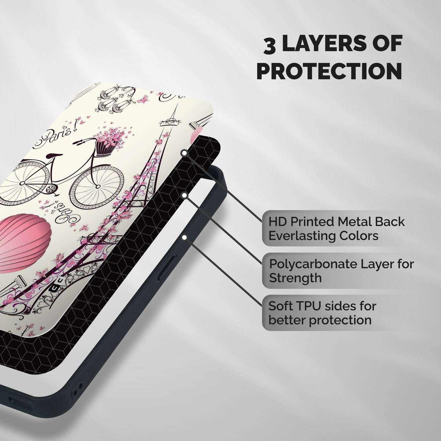 Paris Clipart Shockproof Hybrid Protection (Metal + TPU) Back Case Cover