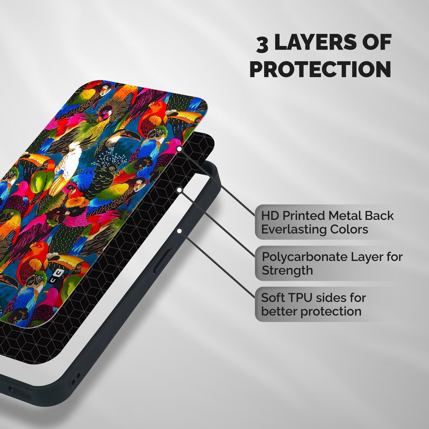 Parrot Art Shockproof Hybrid Protection (Metal + TPU) Back Case Cover