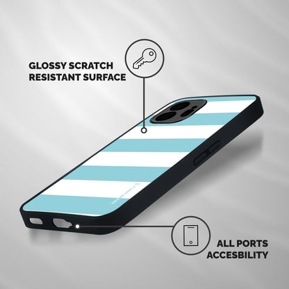 Pastel Blue White Stripes Shockproof Hybrid Protection (Metal + TPU) Back Case Cover