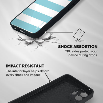 Pastel Blue White Stripes Shockproof Hybrid Protection (Metal + TPU) Back Case Cover