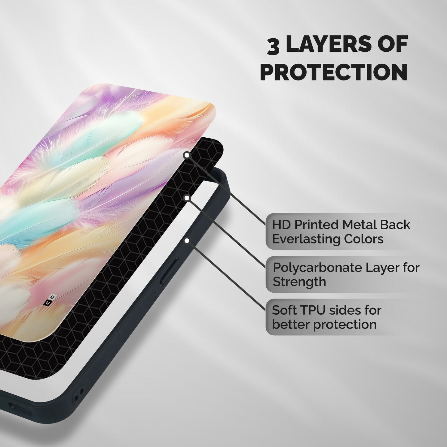 Pastel Feather Shockproof Hybrid Protection (Metal + TPU) Back Case Cover