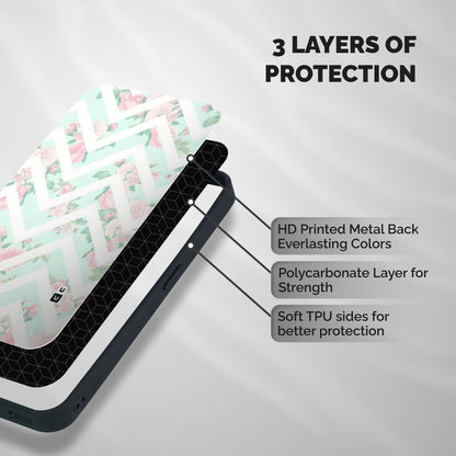Pastel Floral Zig Zag Shockproof Hybrid Protection (Metal + TPU) Back Case Cover