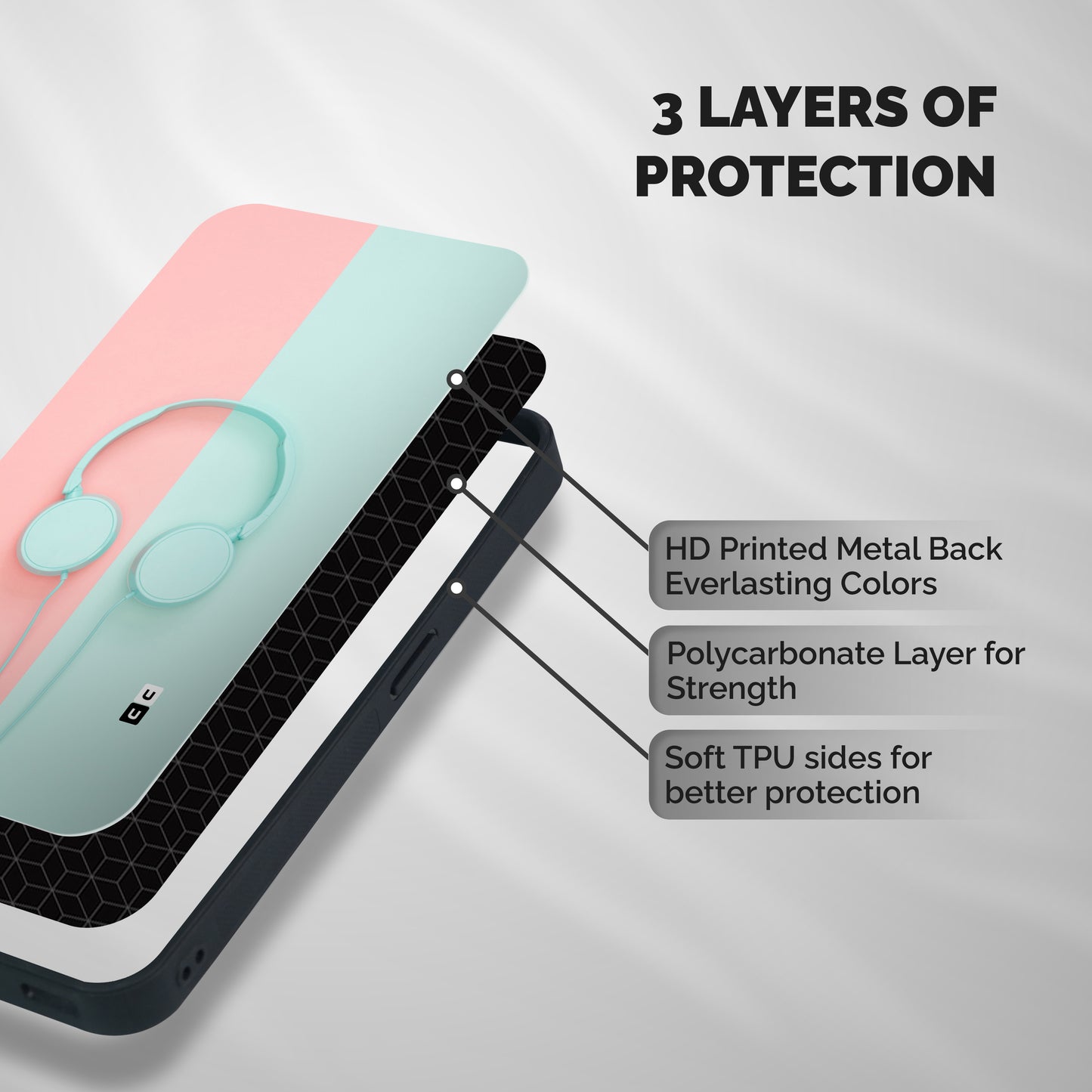 Pastel Headphones Shockproof Hybrid Protection (Metal + TPU) Back Case Cover