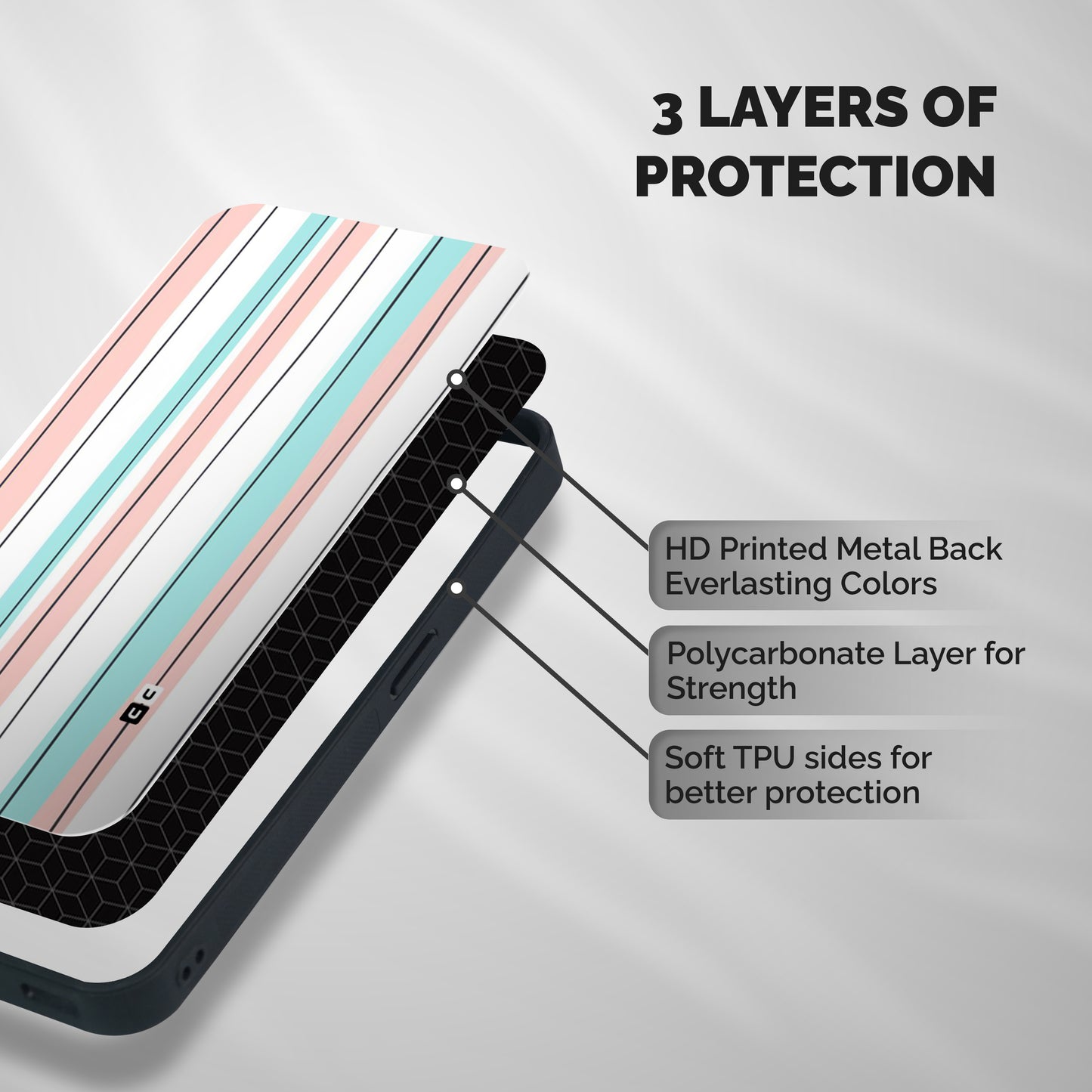 Pastel Tri Stripes Shockproof Hybrid Protection (Metal + TPU) Back Case Cover