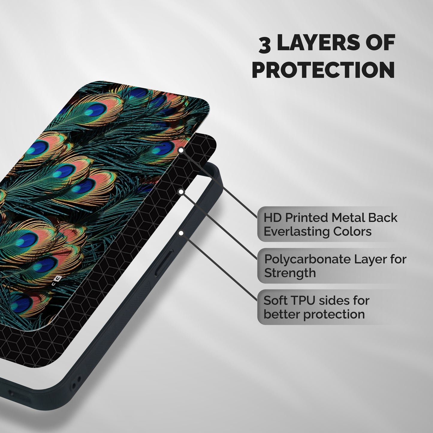 Peacock Feather Art Shockproof Hybrid Protection (Metal + TPU) Back Case Cover