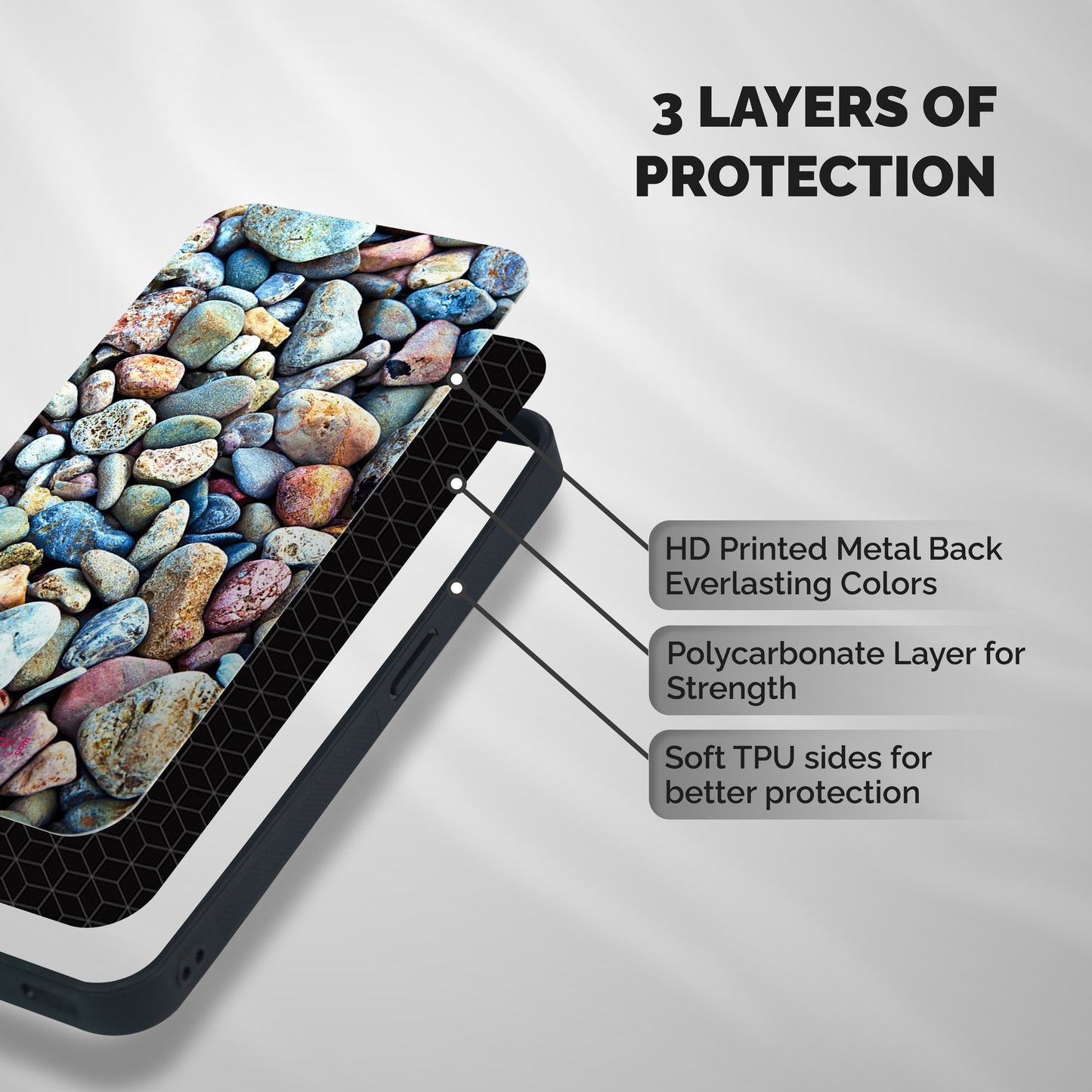 Pebbles Shockproof Hybrid Protection (Metal + TPU) Back Case Cover