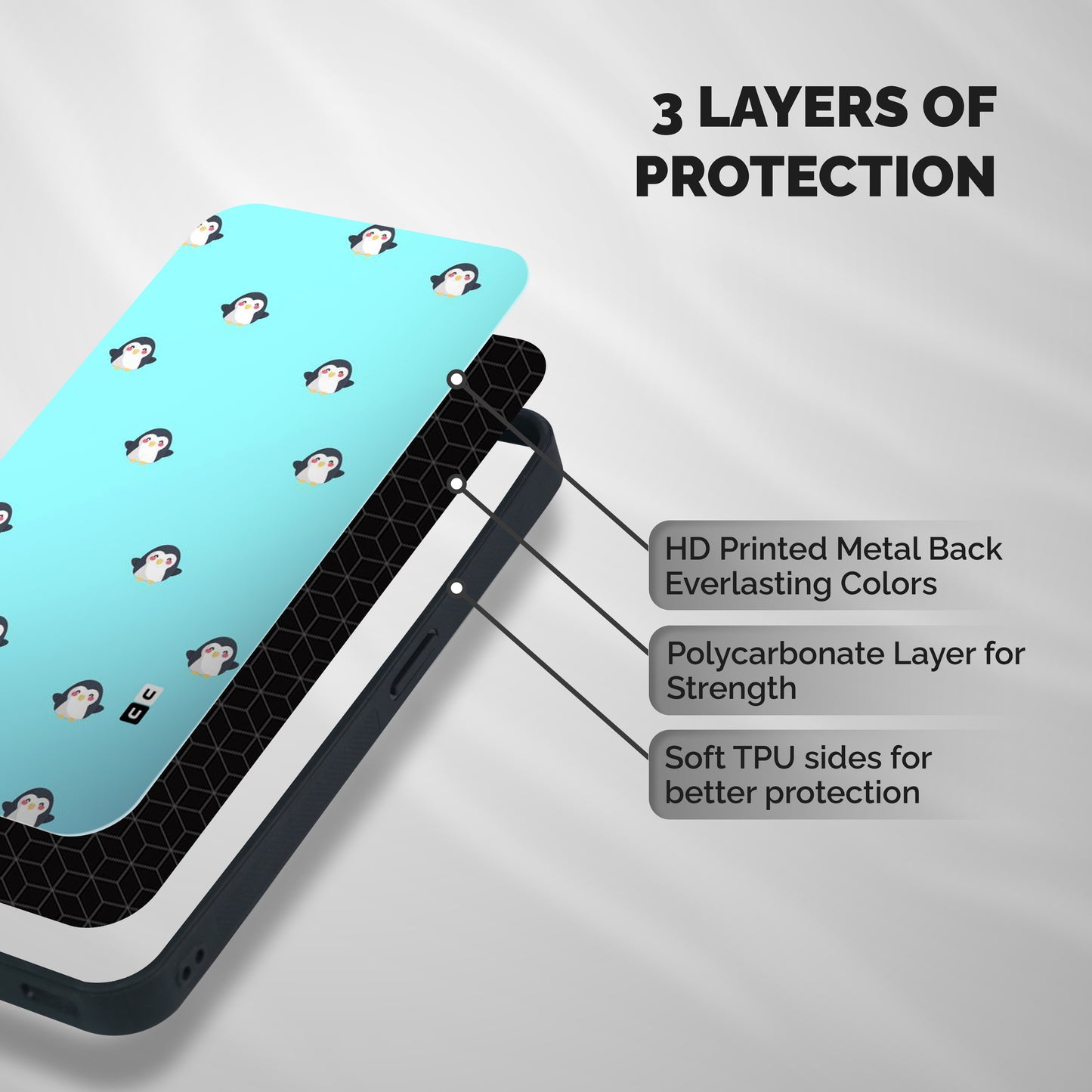 Penguins Pattern Print Shockproof Hybrid Protection (Metal + TPU) Back Case Cover