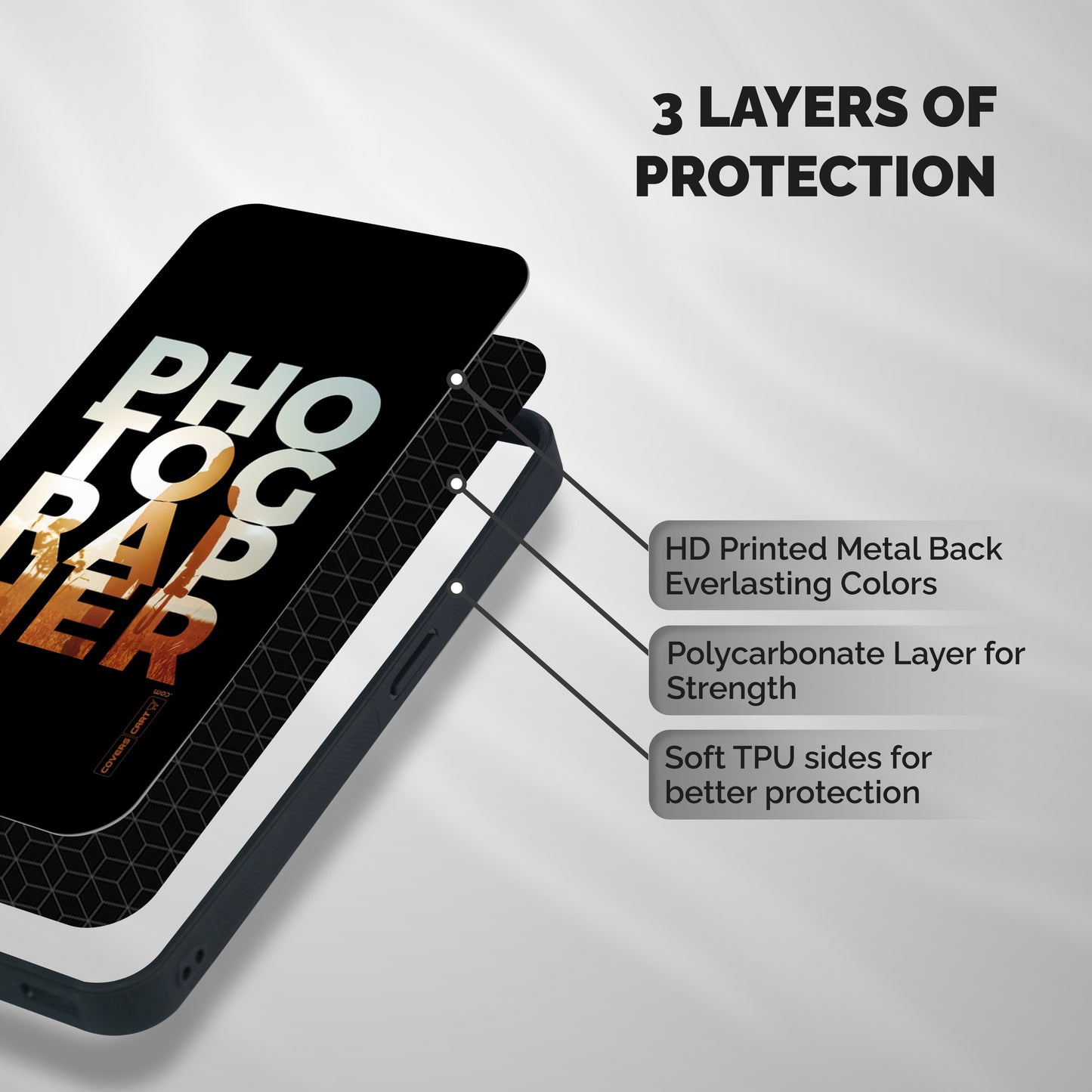 Photographer Typography Shockproof Hybrid Protection (Metal + TPU) Back Case Cover