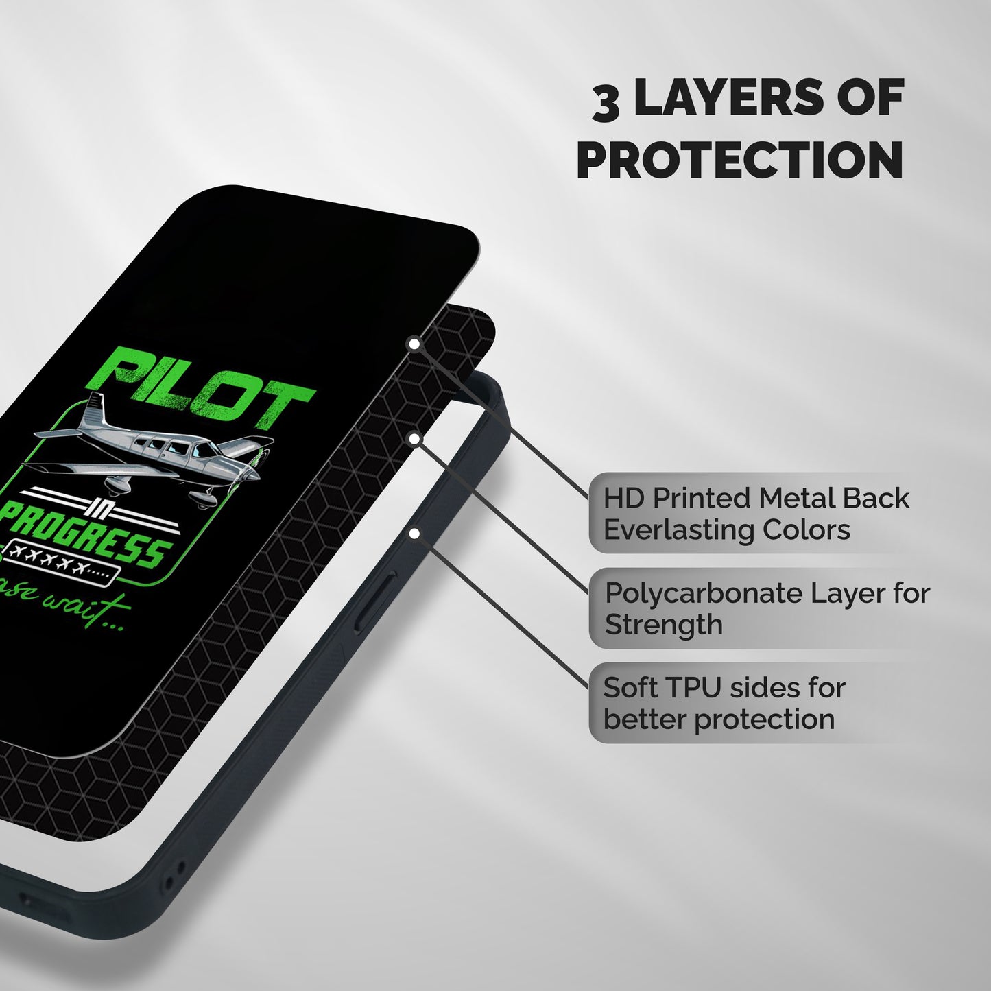 Pilot in Progress Shockproof Hybrid Protection (Metal + TPU) Back Case Cover