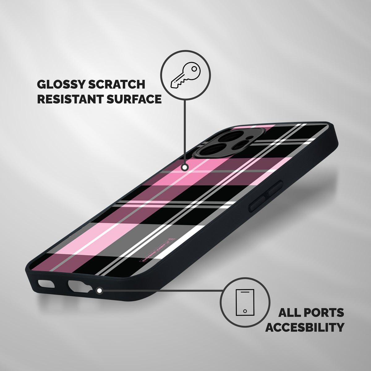 Pink Black Check Shockproof Hybrid Protection (Metal + TPU) Back Case Cover