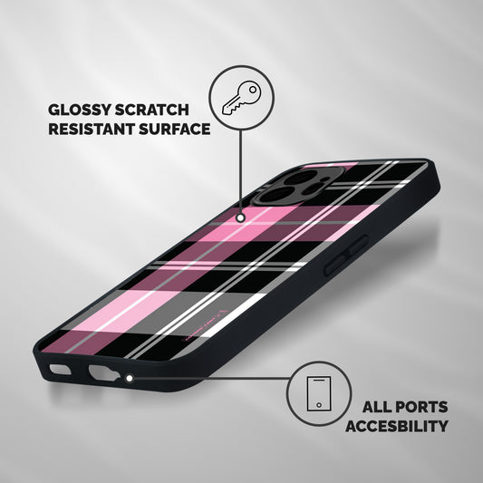 Pink Black Check Shockproof Hybrid Protection (Metal + TPU) Back Case Cover