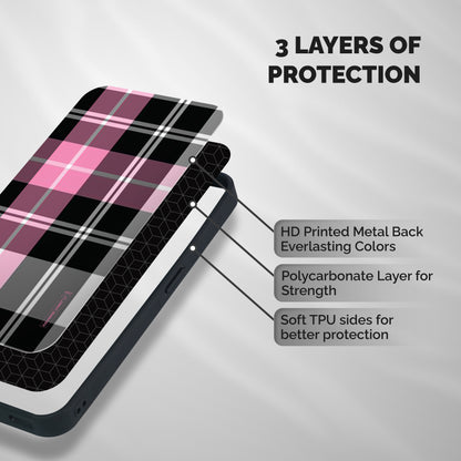 Pink Black Check Shockproof Hybrid Protection (Metal + TPU) Back Case Cover