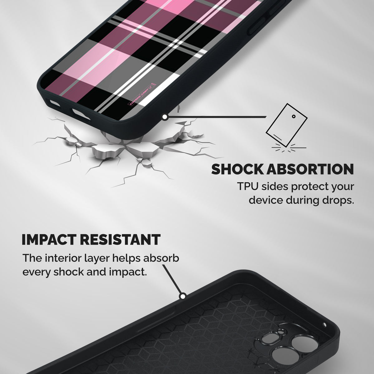 Pink Black Check Shockproof Hybrid Protection (Metal + TPU) Back Case Cover
