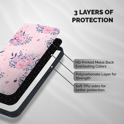 Pink Floral and Stripes Shockproof Hybrid Protection (Metal + TPU) Back Case Cover