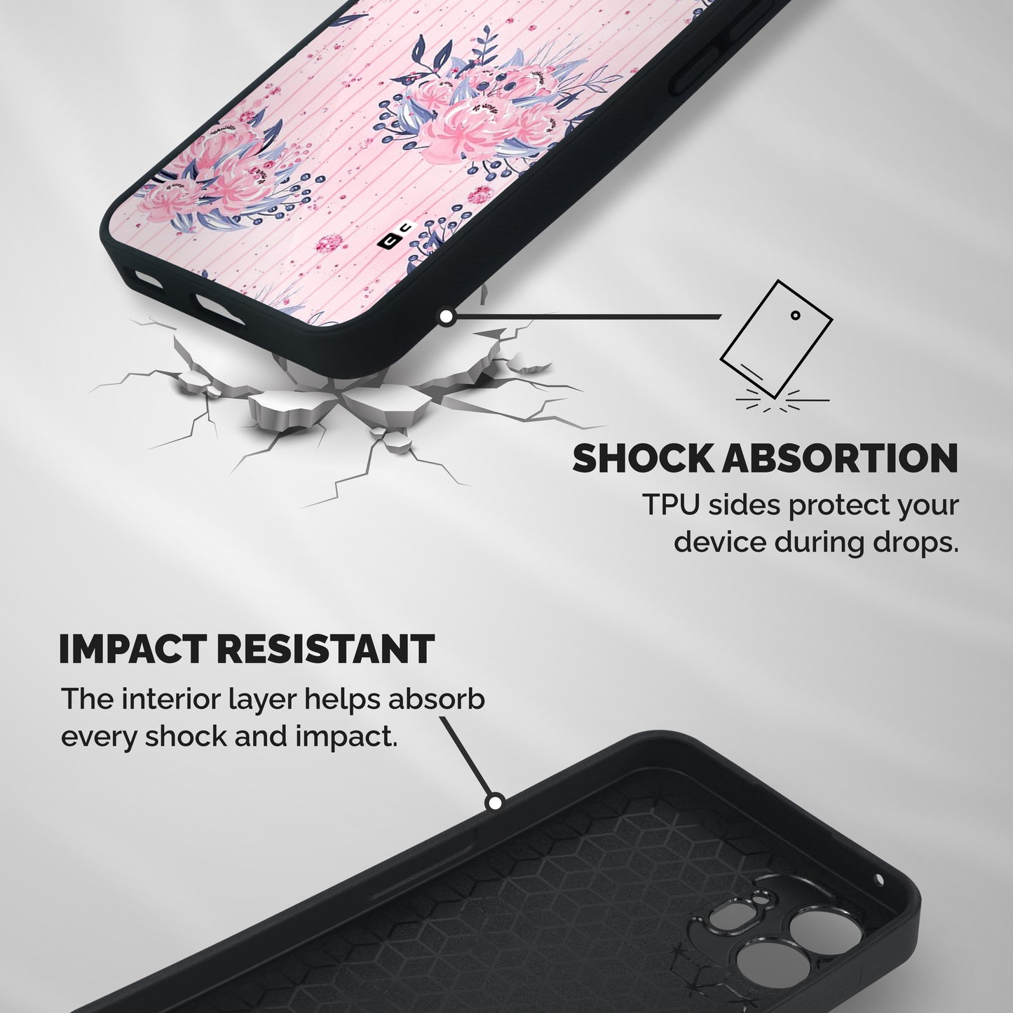 Pink Floral and Stripes Shockproof Hybrid Protection (Metal + TPU) Back Case Cover